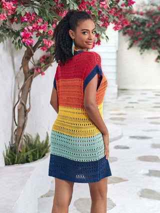 Hollow Out Swimsuit Rainbow Crochet Cover Up - Bsubseach