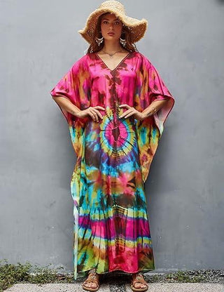 Kaftan Dresses for Women,V-neck Print Beach Caftan Swimsuit Cover Ups with Bow-Knot