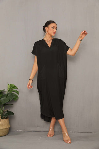 Kaftan Black&White Cover Up Dress with Pocket - Bsubseach