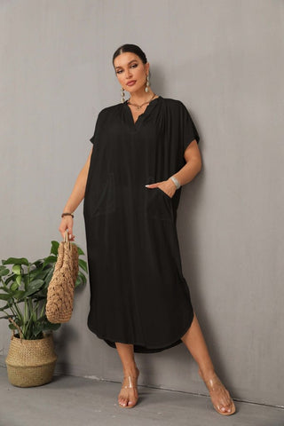 Kaftan Black&White Cover Up Dress with Pocket - Bsubseach