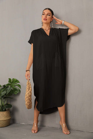 Kaftan Black&White Cover Up Dress with Pocket - Bsubseach