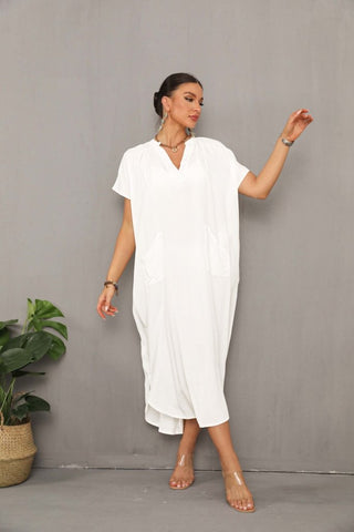 Kaftan Black&White Cover Up Dress with Pocket - Bsubseach