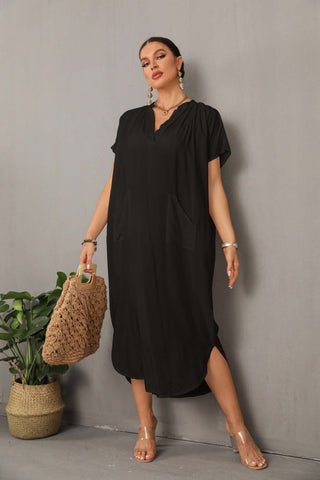 Kaftan Black&White Cover Up Dress with Pocket - Bsubseach