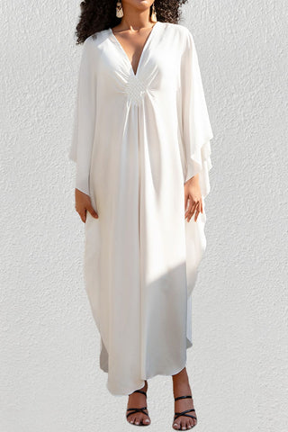 kaftan-dress-long-sleeve-plus size white cover up