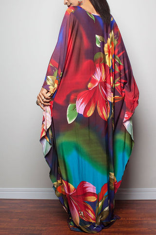 plus size red cover up kaftan maxi dress