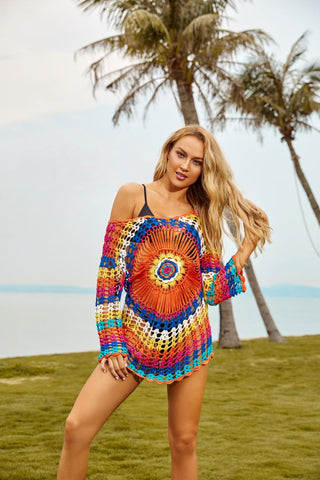 Knitted Crochet Beach Shirt Tunic Top Hollow Out Swimwear Cover Up - Bsubseach