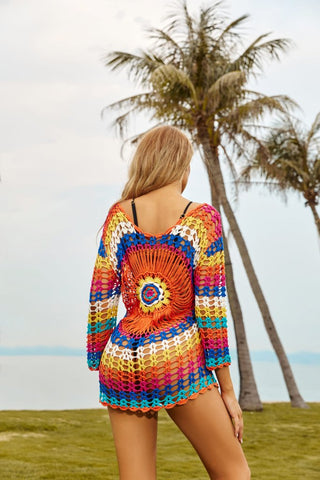 Knitted Crochet Beach Shirt Tunic Top Hollow Out Swimwear Cover Up - Bsubseach