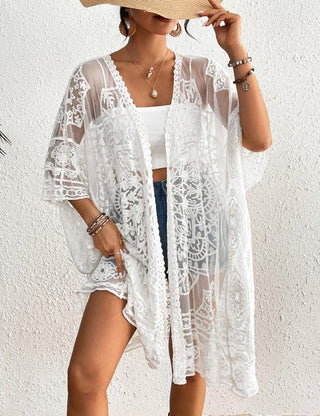 Lace Embroidered Womens Kimono Cardigan - Bsubseach