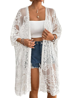 Lace Embroidered Womens Kimono Cardigan - Bsubseach