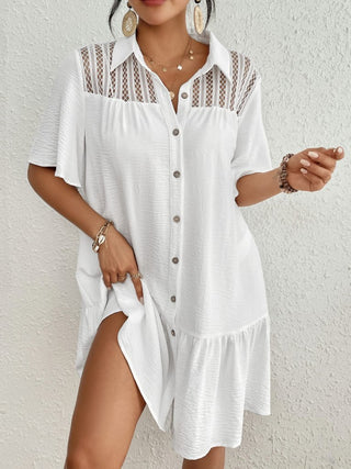 Lapel Collar Button - Down Women's Beach Cover - Up Shirt Dress - Bsubseach