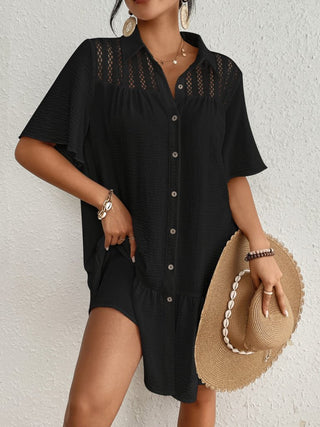 Lapel Collar Button - Down Women's Beach Cover - Up Shirt Dress - Bsubseach