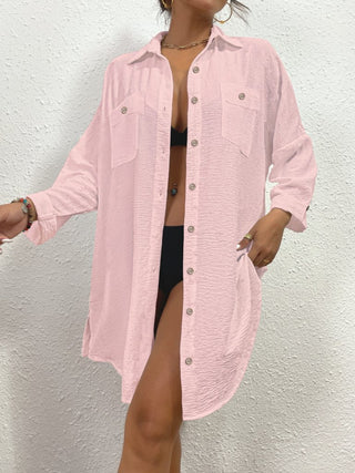 Long Button Down Bikini Cover Up Shirt - Bsubseach