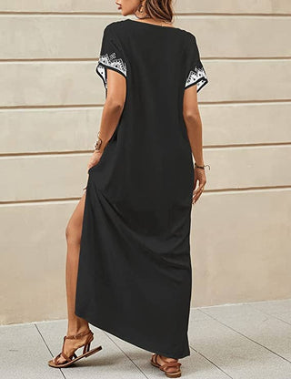 long kaftan cover ups black vacation dress