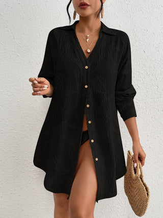 Long Sleeve Bathing Suit Coverup Beach Shirt Blouses - Bsubseach