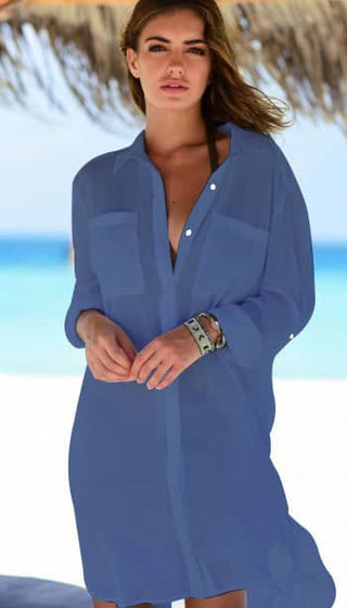 Long Sleeve Beach Cover Up Dress Women's Tunic - Bsubseach