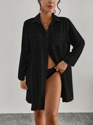 Long Sleeve Beach Cover up Shirt Dress - Bsubseach