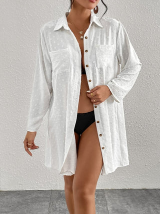 Long Sleeve Beach Cover up Shirt Dress - Bsubseach