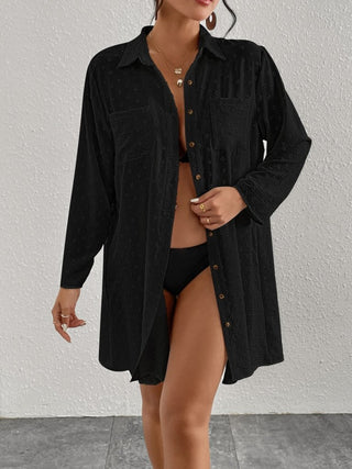 Long Sleeve Beach Cover up Shirt Dress - Bsubseach