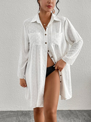 Long Sleeve Beach Cover up Shirt Dress - Bsubseach