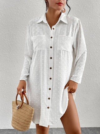 Long Sleeve Beach Cover up Shirt Dress - Bsubseach