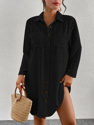 Long Sleeve Beach Cover up Shirt Dress - Bsubseach