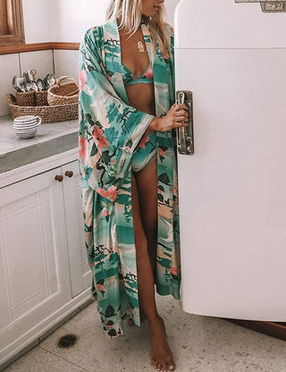 Long Sleeve Open Front Kimono Swim Cover Up - Bsubseach