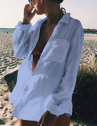 Long Sleeve Wrinkle Fabric Bikini Beach Top - Bsubseach