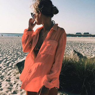 Long Sleeve Wrinkle Fabric Bikini Beach Top - Bsubseach