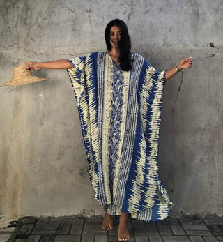 Loose Blue Swimsuit Coverup Caftan Dress - Bsubseach