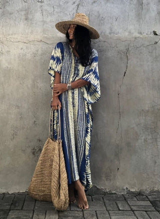 Loose Blue Swimsuit Coverup Caftan Dress - Bsubseach