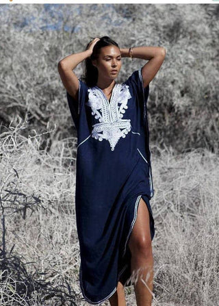 Loose V Neck Embroidered Swim Cover Up Dress - Bsubseach