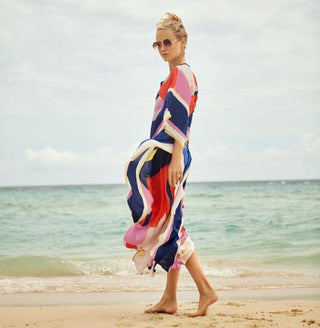 Multicolor Boho Kaftan Swim Cover Up Dress - Bsubseach