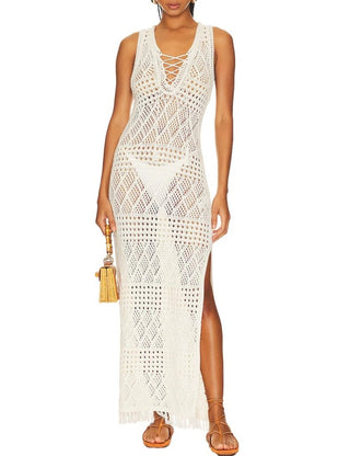 Off - Shoulder Hollow Out Sheer Crochet Dress - Bsubseach