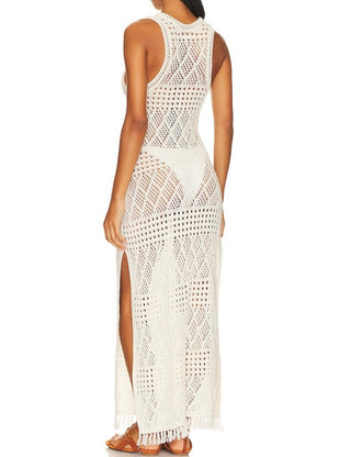 Off - Shoulder Hollow Out Sheer Crochet Dress - Bsubseach