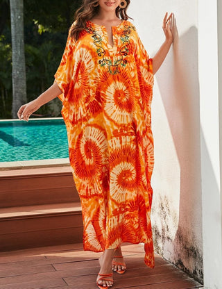 Orange Tie - Dye Beach Kaftan: Half Sleeve Cover - Up - Bsubseach