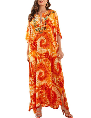 Orange Tie - Dye Beach Kaftan: Half Sleeve Cover - Up - Bsubseach