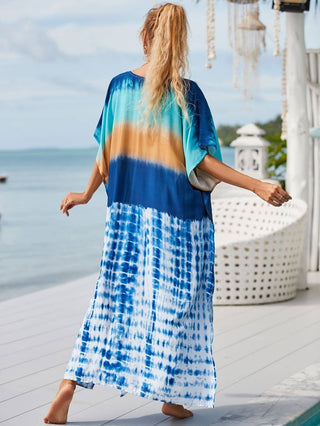 patterned beach kaftan dress blue swimsuit cover up