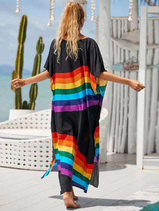 Patterned Kimono V Neck Beach Kaftan Dress - Bsubseach