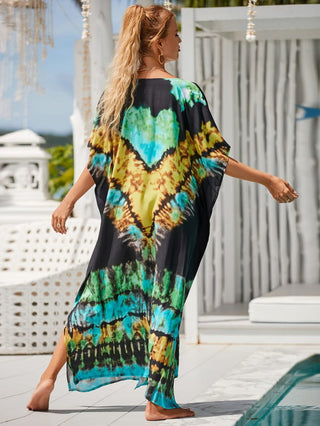 Patterned Kimono V Neck Beach Kaftan Dress - Bsubseach