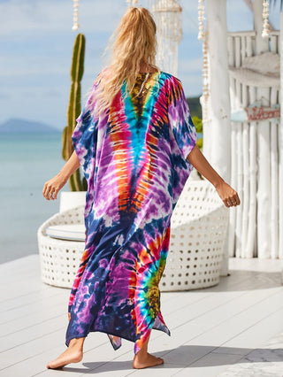 Patterned Kimono V Neck Beach Kaftan Dress - Bsubseach