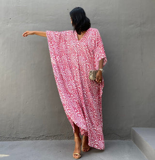 pink short sleeve kaftan dress women's bathing suit cover up