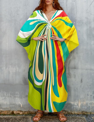 Plus Size Colored Stripes Kaftan: Swimsuit Coverup & Loungewear - Bsubseach