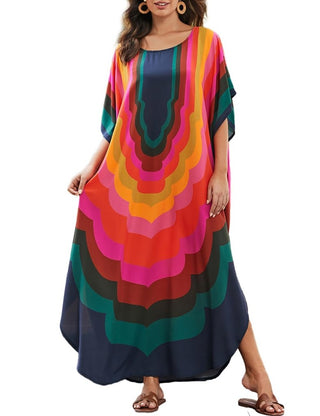 Plus Size Colorful Geometry Kaftan Swim Cover - Up - Bsubseach