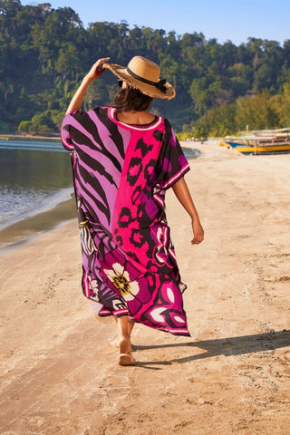 Plus Size Colorful Striped Kaftan Dress: Beach Cover - Up - Bsubseach