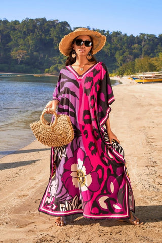 Plus Size Colorful Striped Kaftan Dress: Beach Cover - Up - Bsubseach