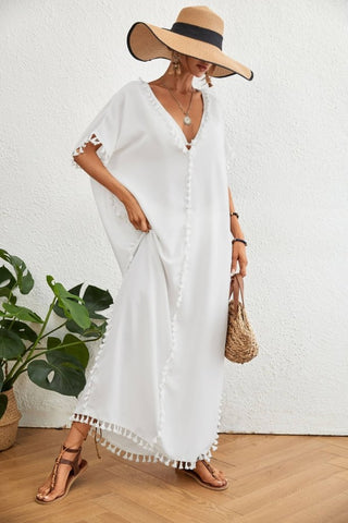 Plus Size Long Beach Kaftan with Tassels - Bsubseach