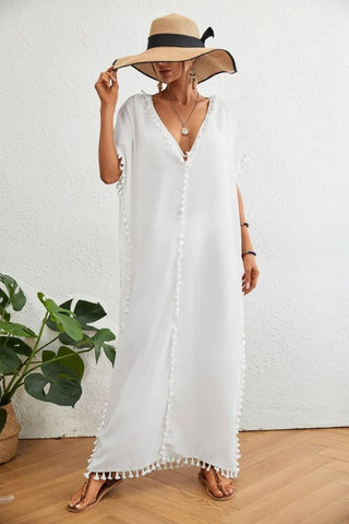 Plus Size Long Beach Kaftan with Tassels - Bsubseach