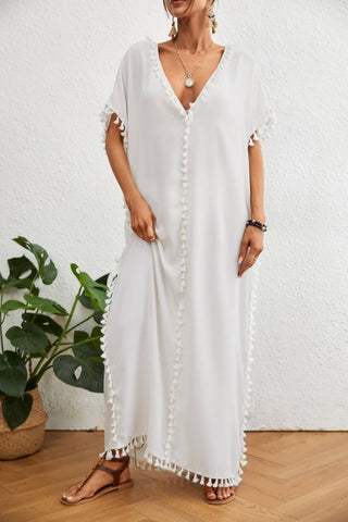 Plus Size Long Beach Kaftan with Tassels - Bsubseach