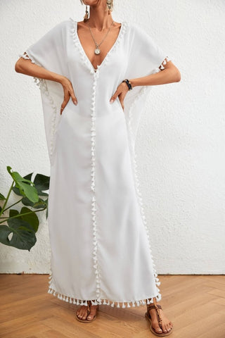 Plus Size Long Beach Kaftan with Tassels - Bsubseach