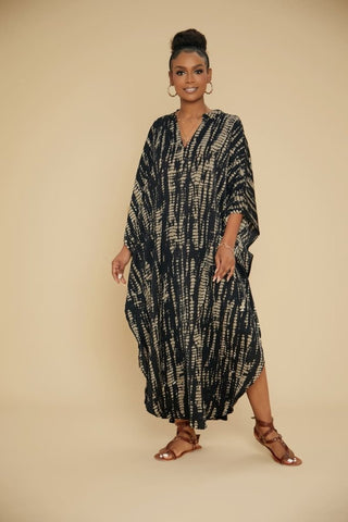 Plus Size V - Neck Caftans: Beach Coverup with Pockets - Bsubseach